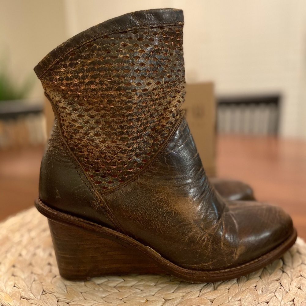 Leather wedge bootie